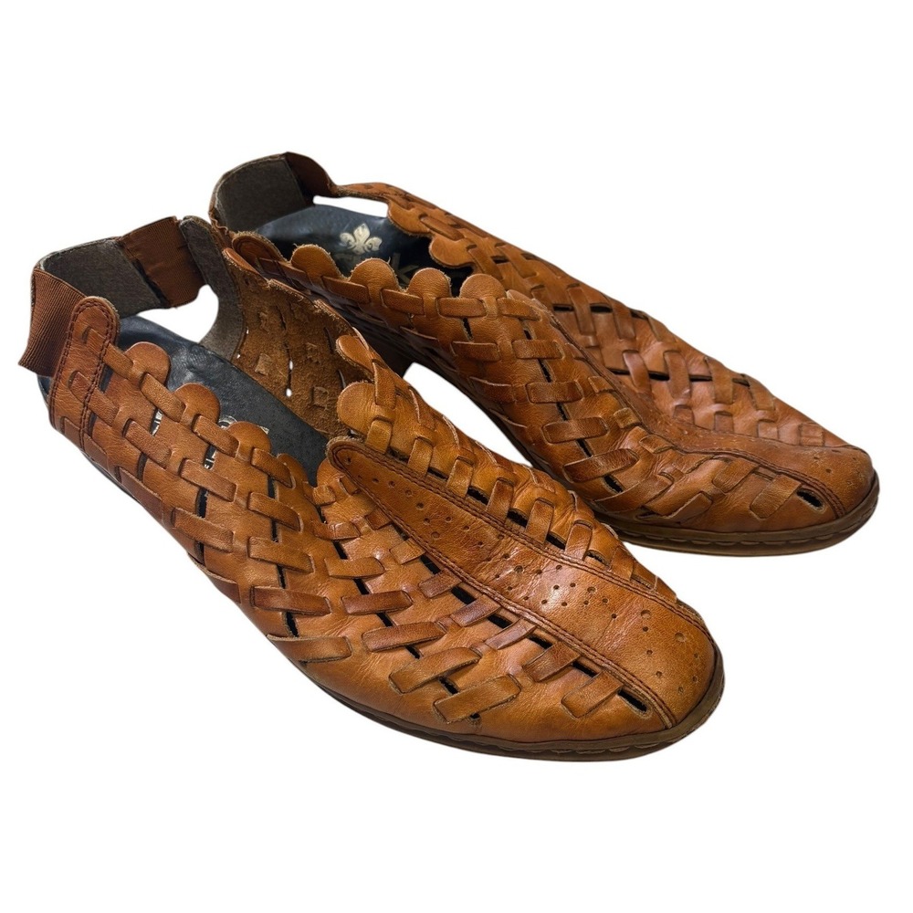 Rieker Brown Woven Leather Slingback Loafers Comfort Walking Shoes Casual 39